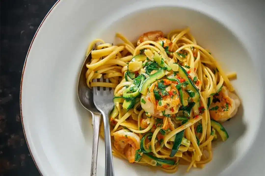 Linguine ai Gamberoni featured on our seasonal Italian menu